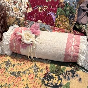 Ribbons & Lace Decorative Neck Roll Pillow
